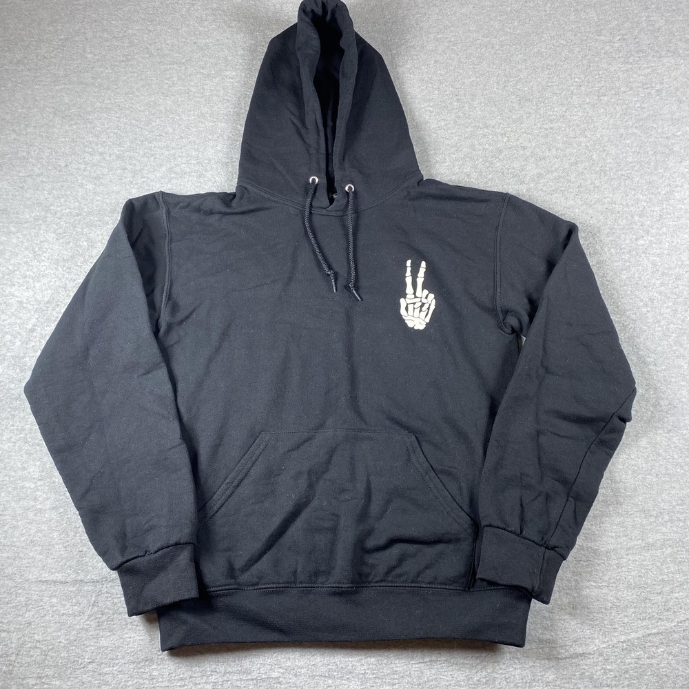 Bowery Supply Co Hoodie Mens Small Black Skeleton Hand Skull Pullover Sweatshirt